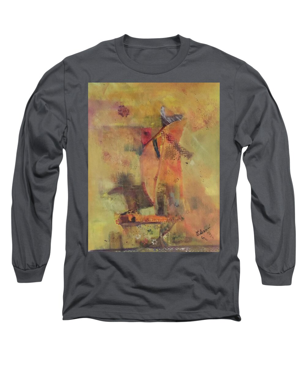 The Flying Dutchman Sails Again. Shades Of Oranges Long Sleeve T-Shirt featuring the painting The Flying Dutchman by Charme Curtin