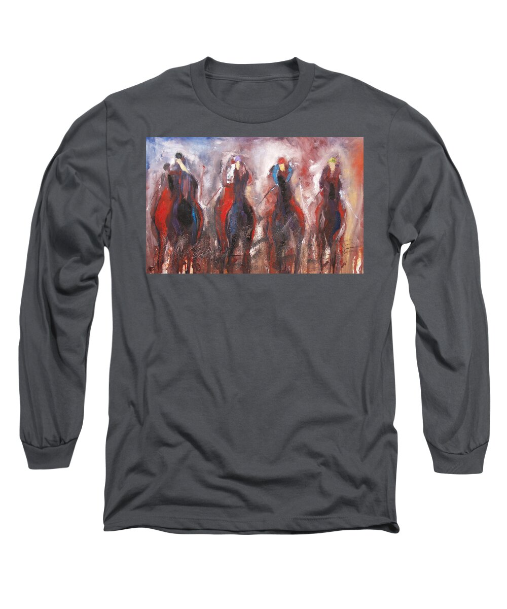 Horse Racing Long Sleeve T-Shirt featuring the painting The Four Horsemen by John Gholson