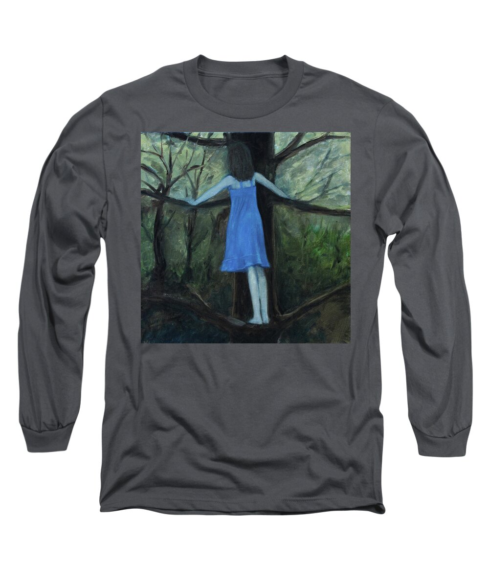 Girl Long Sleeve T-Shirt featuring the painting The Girl in the Blue Dress by Tone Aanderaa