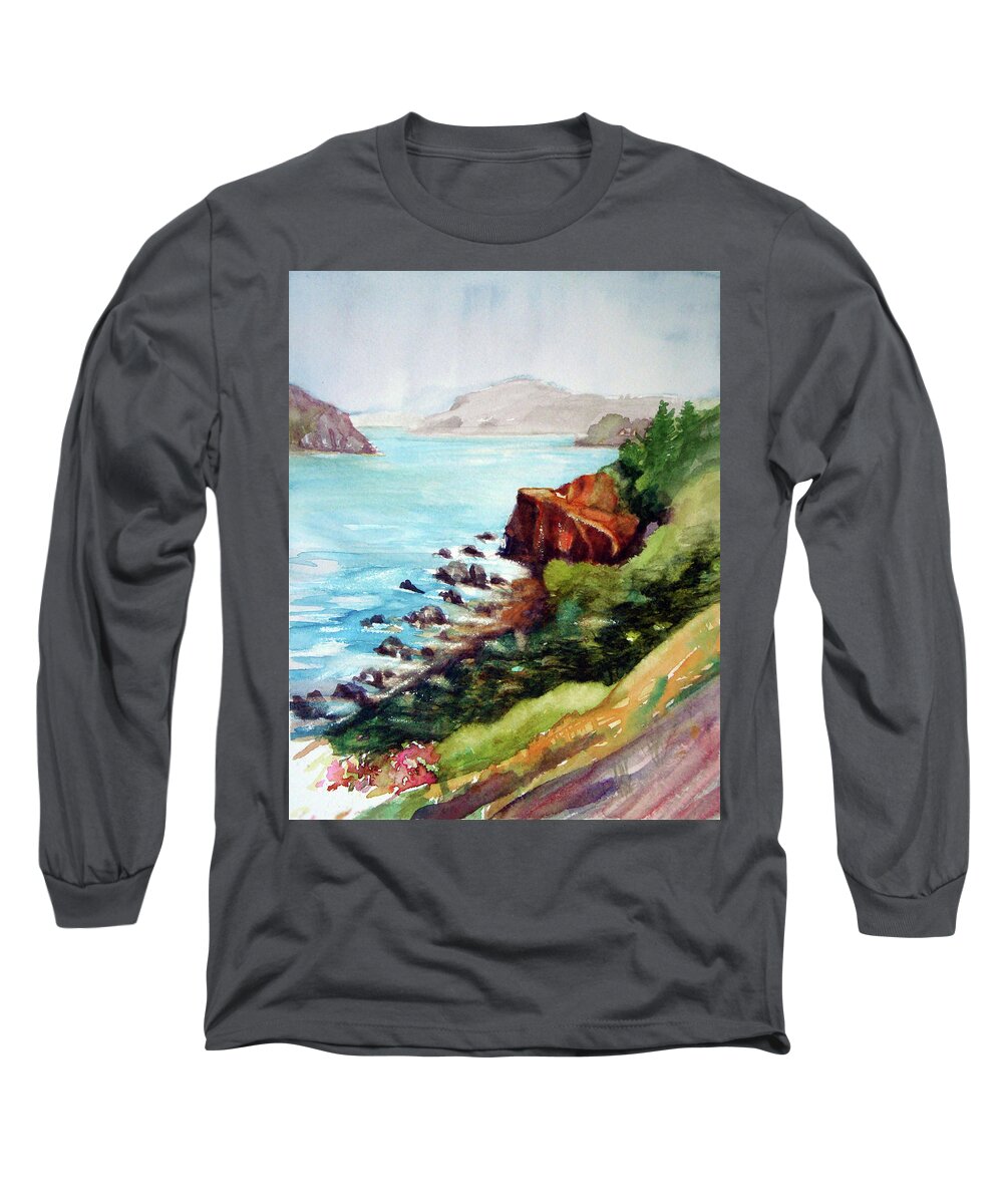 View Long Sleeve T-Shirt featuring the mixed media The Golden Gate by Karen Coggeshall