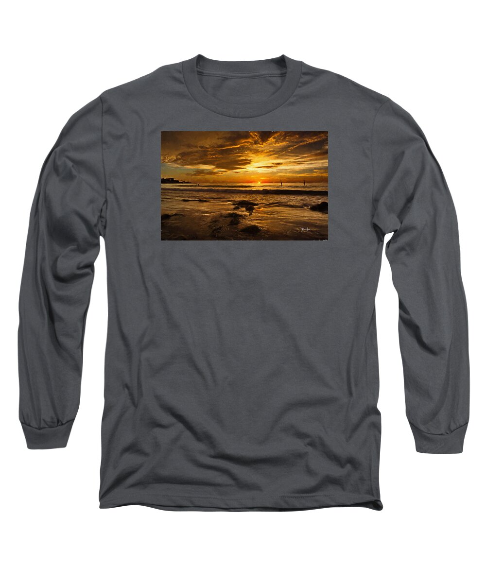 La Jolla Shores Long Sleeve T-Shirt featuring the painting The Golden Hour At La Jolla Shores by Russ Harris
