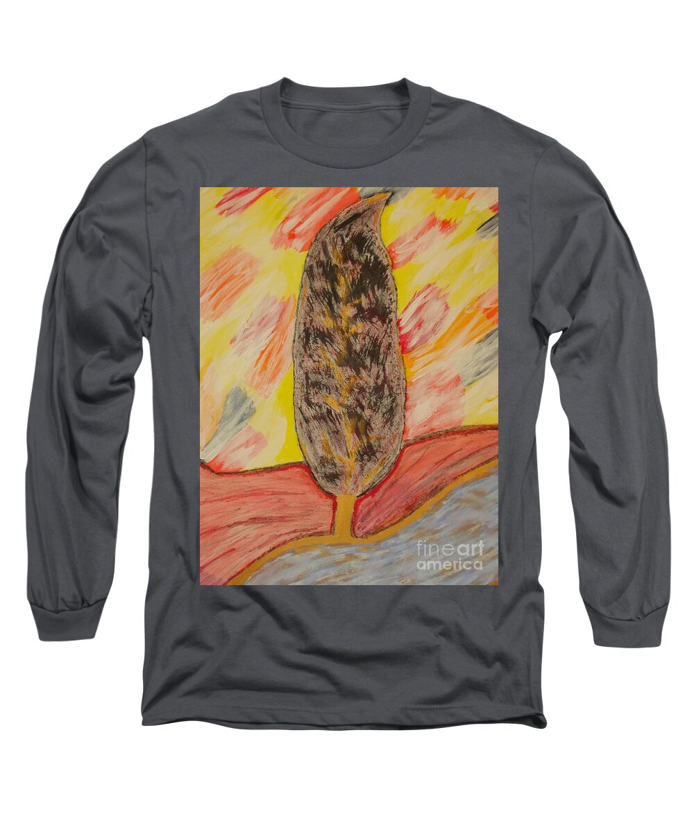 Tree Long Sleeve T-Shirt featuring the painting The golden way by Pilbri Britta Neumaerker