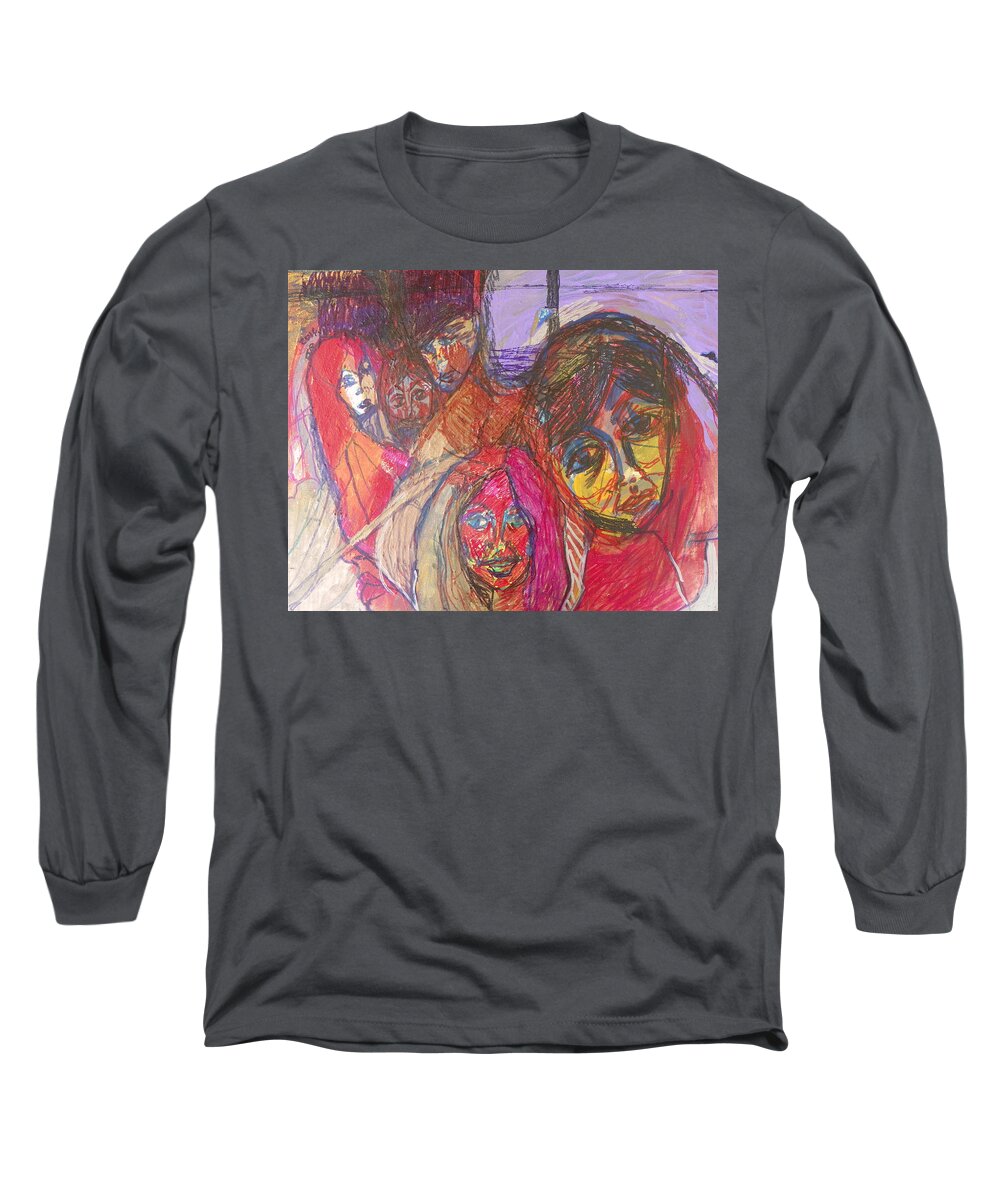 Expressive Long Sleeve T-Shirt featuring the painting The Jones Family by Judith Redman