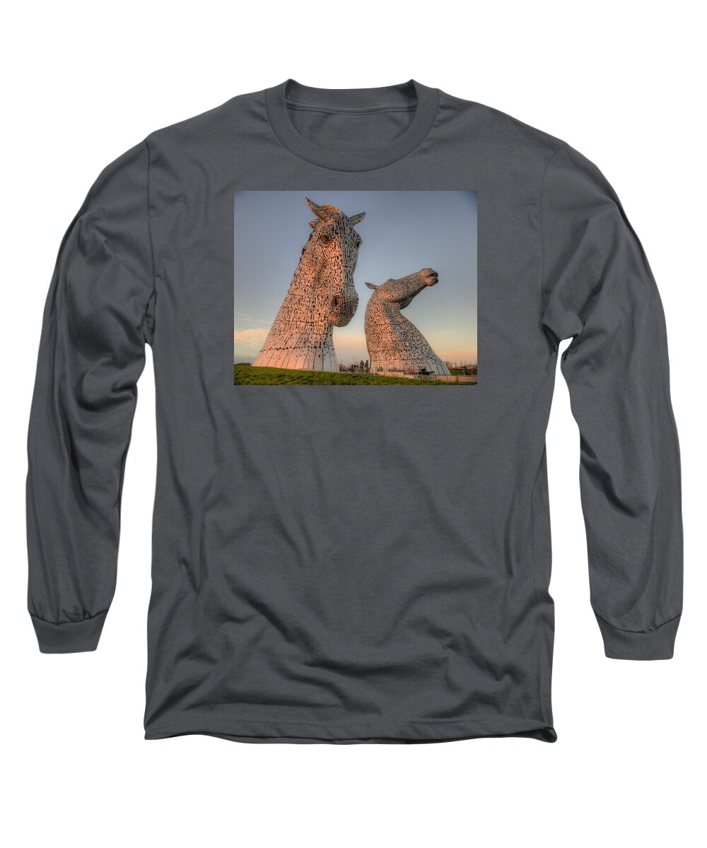 The Long Sleeve T-Shirt featuring the photograph The Kelpies by Ray Devlin
