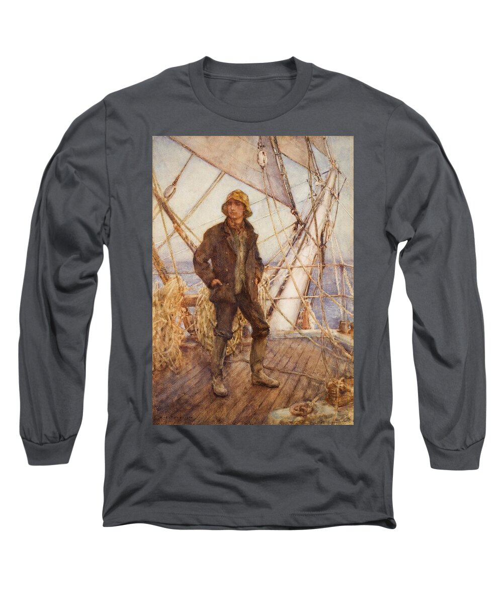 Henry Scott Tuke Long Sleeve T-Shirt featuring the painting The Lookout Man by Henry Scott Tuke