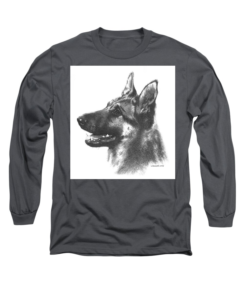 Dog Long Sleeve T-Shirt featuring the drawing The Loyal Shepherd by Louise Howarth