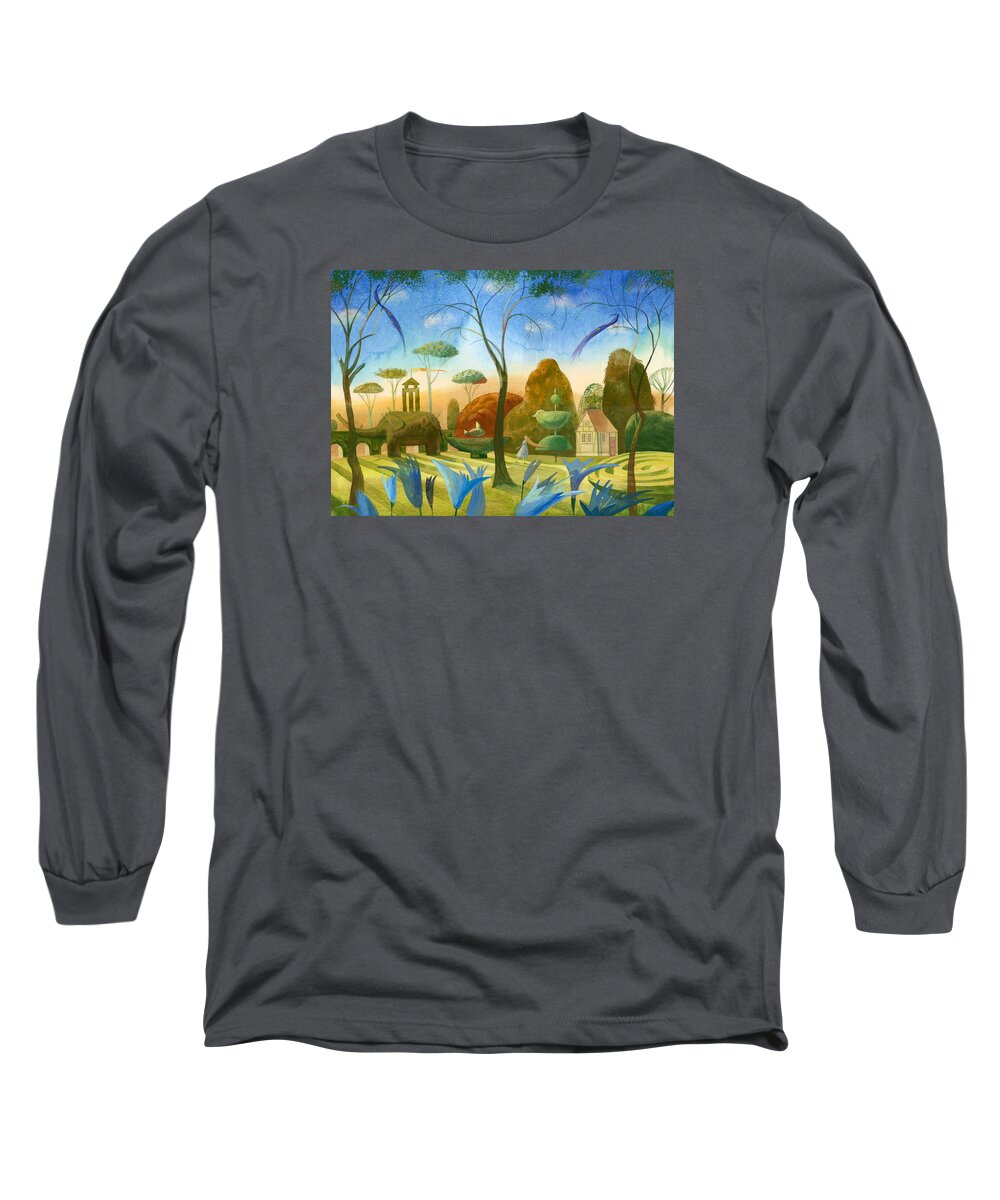 Garden Long Sleeve T-Shirt featuring the painting The Magic Garden by Victoria Fomina
