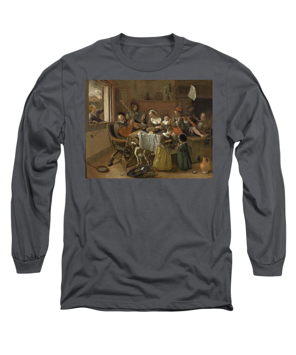 Havicksz Long Sleeve T-Shirt featuring the painting The Merry Family,1668 by Vincent Monozlay
