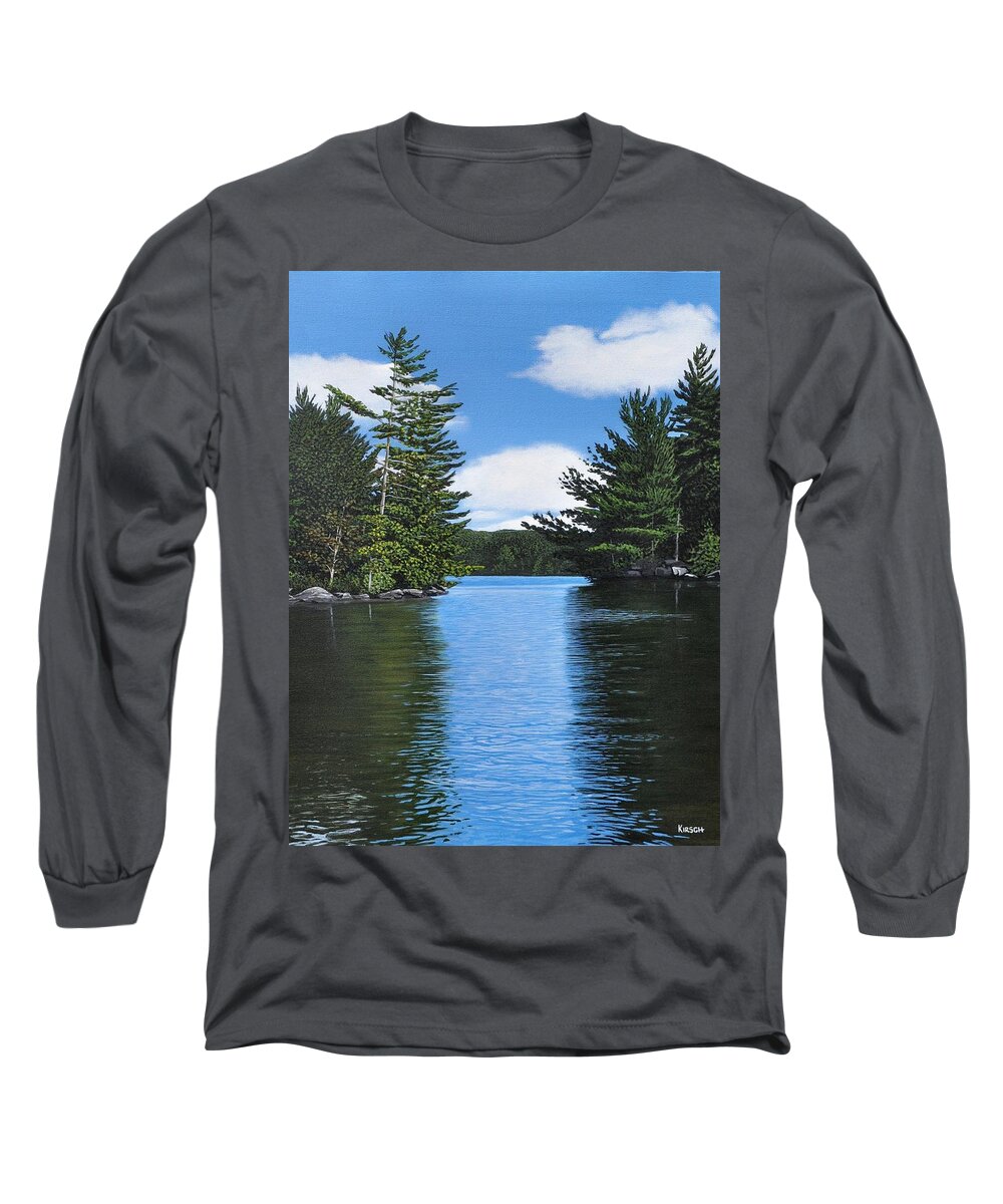 Landscapes Long Sleeve T-Shirt featuring the painting The Narrows of Muskoka by Kenneth M Kirsch