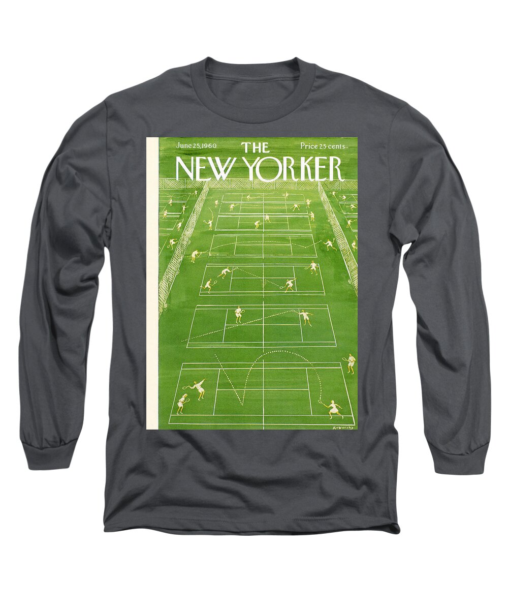 Tennis Long Sleeve T-Shirt featuring the painting New Yorker Cover - June 25th, 1960 by Anatol Kovarsky