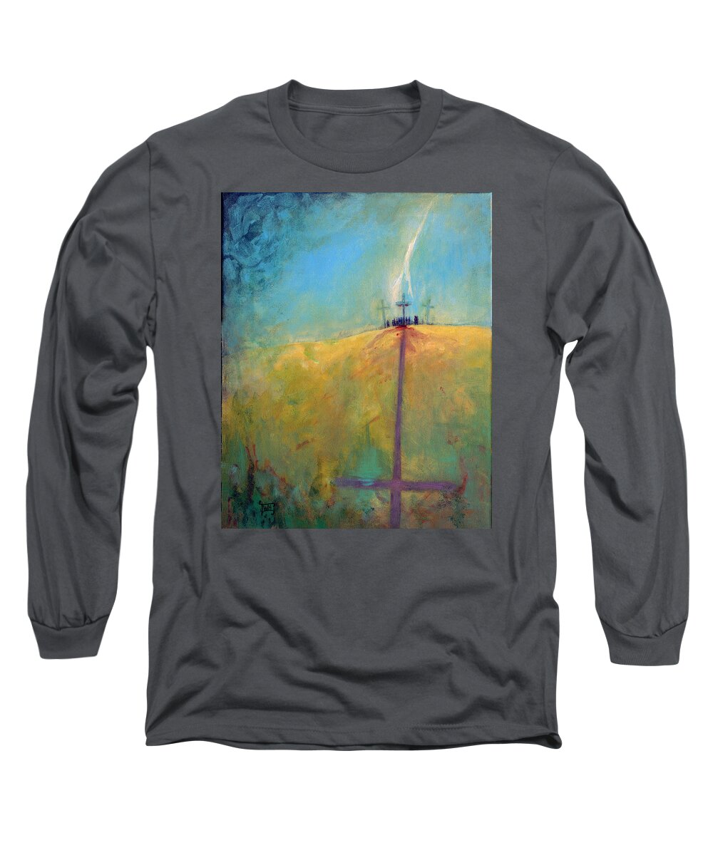 Crucifixion Long Sleeve T-Shirt featuring the painting The Ninth Hour by Terry Webb Harshman
