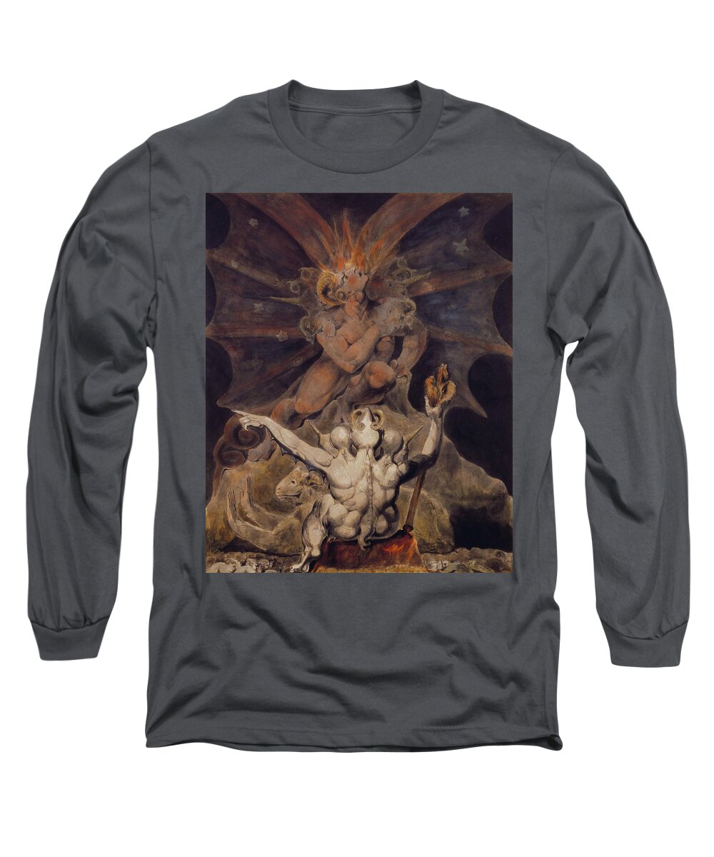 William Blake Long Sleeve T-Shirt featuring the painting The Number of the Beast is 666 by William Blake