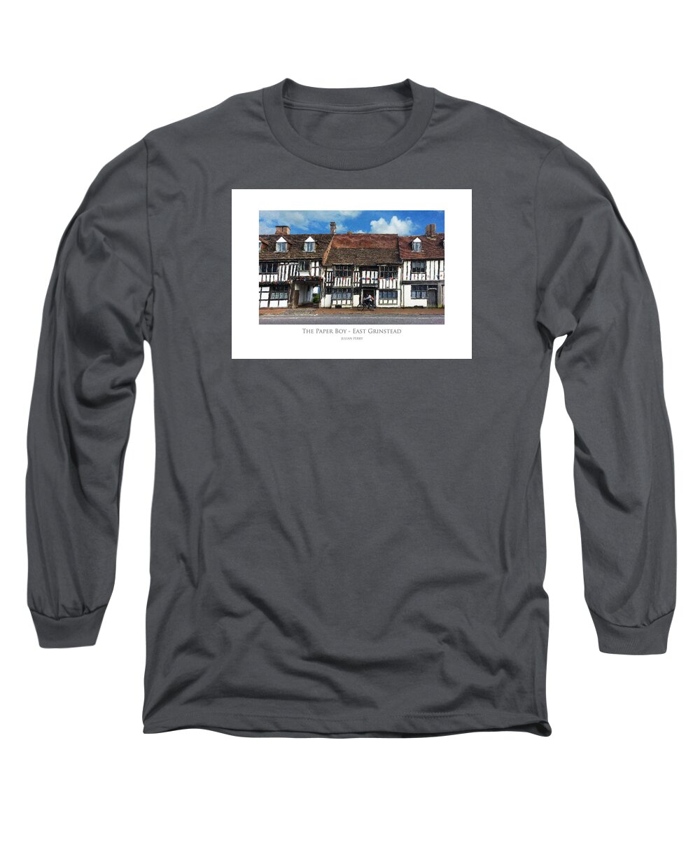 East Grinstead Long Sleeve T-Shirt featuring the digital art The Paper Boy - East Grinstead by Julian Perry
