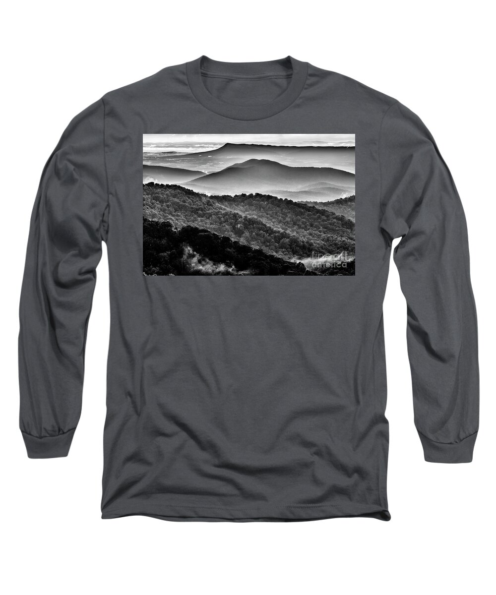 The Point Overlook Long Sleeve T-Shirt featuring the photograph The Point Overlook Black and White by Thomas R Fletcher