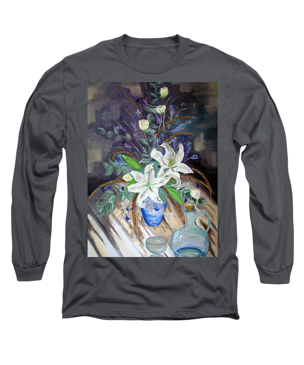 Lilies Long Sleeve T-Shirt featuring the painting The power of Flowers by Sunel De Lange