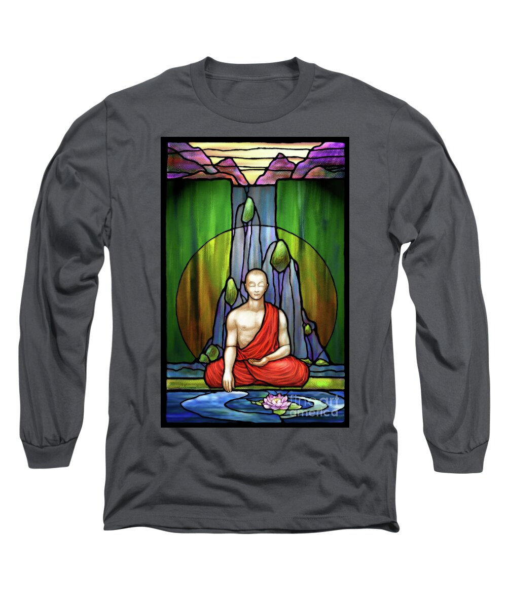Buddha Long Sleeve T-Shirt featuring the digital art The Praying Monk by Randy Wollenmann