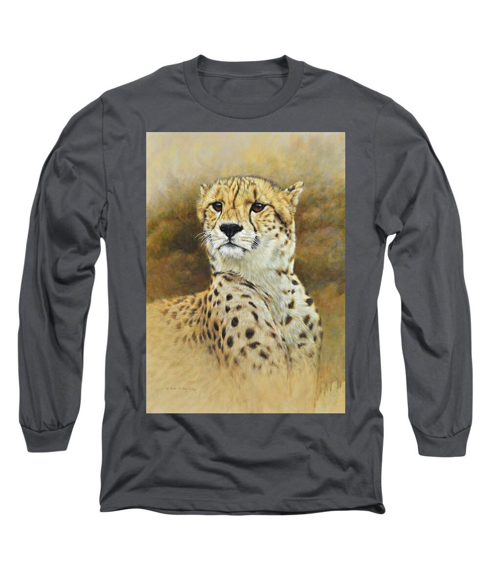 Wildlife Paintings Long Sleeve T-Shirt featuring the painting The Prince - Cheetah by Alan M Hunt