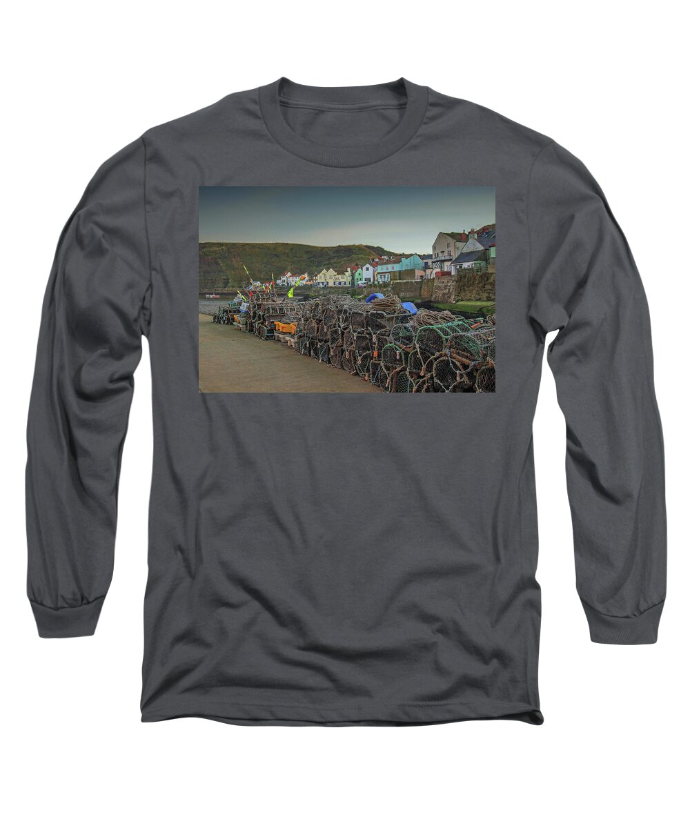 Crab Pots Long Sleeve T-Shirt featuring the photograph The Quay at Staithes by Jeff Townsend