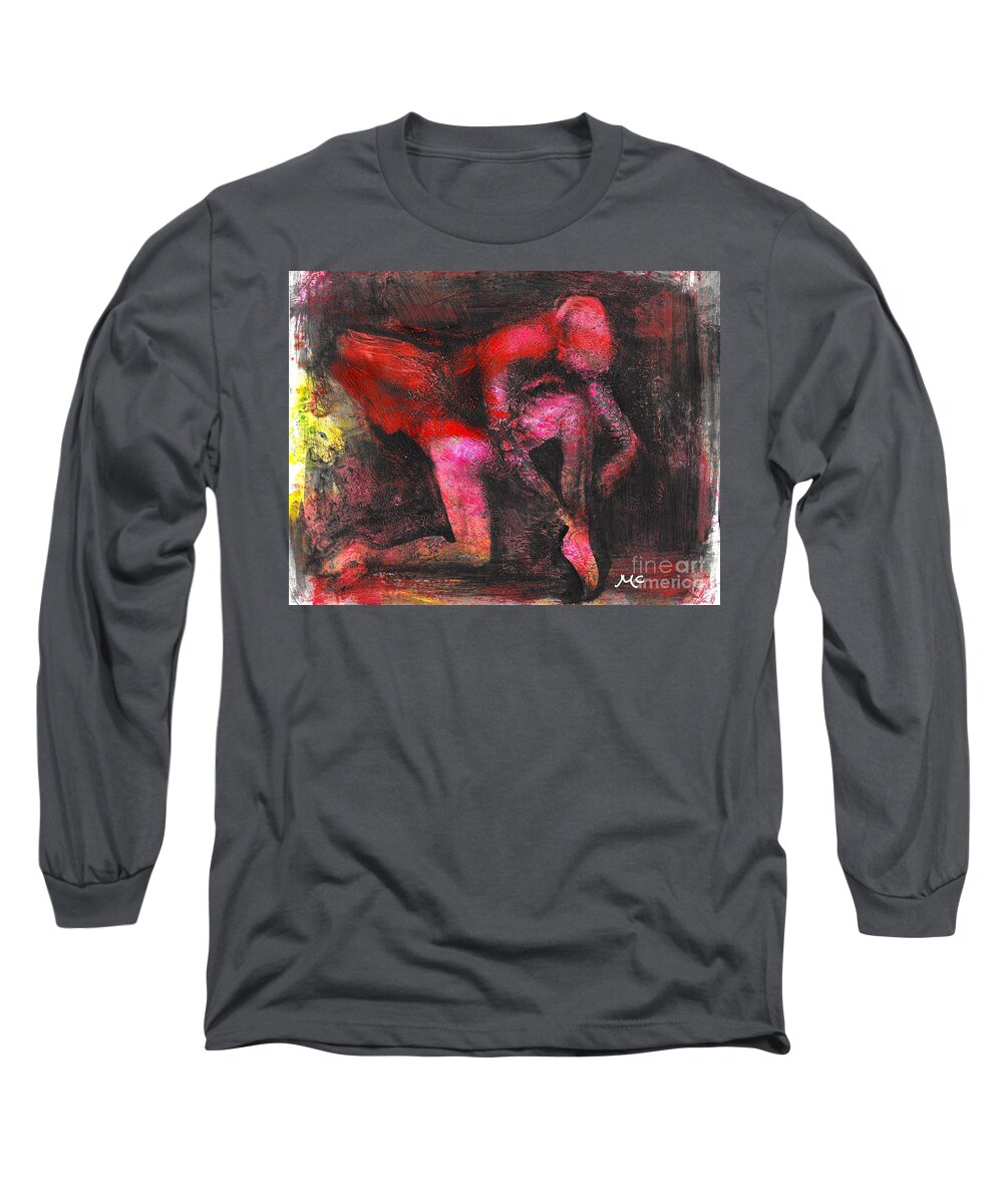 Dancer Long Sleeve T-Shirt featuring the mixed media The Red Dancer by Mafalda Cento