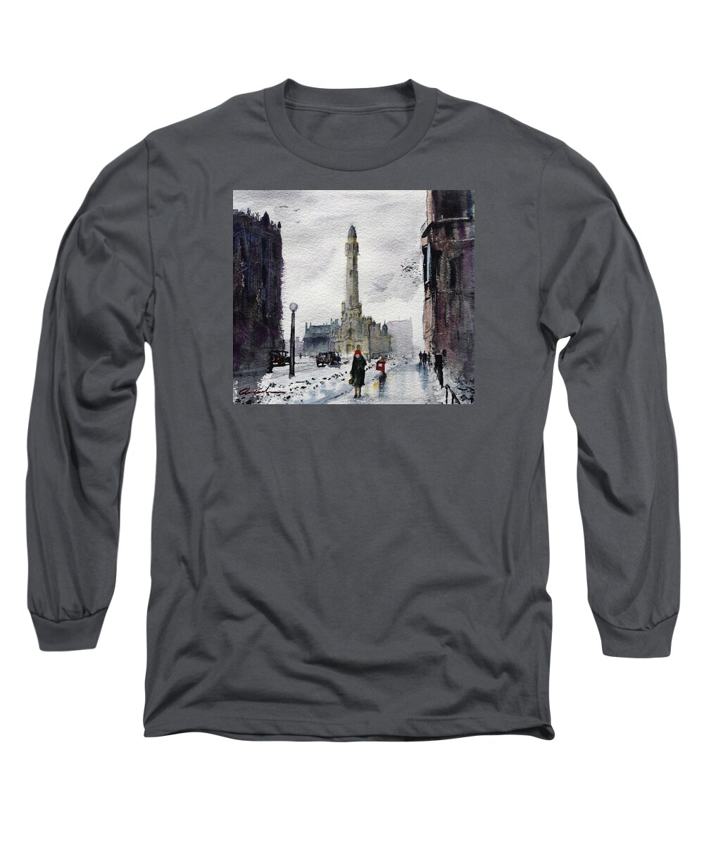 Chicago Long Sleeve T-Shirt featuring the painting The Red Hat - Chicago 1916 by Glenn Galen