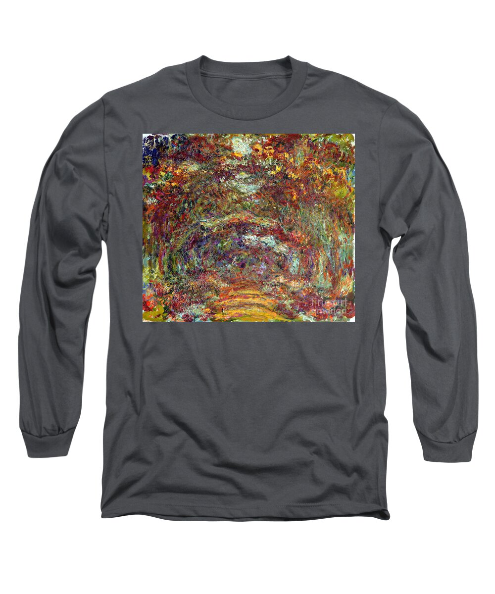 The Long Sleeve T-Shirt featuring the painting The Rose Path Giverny by Claude Monet