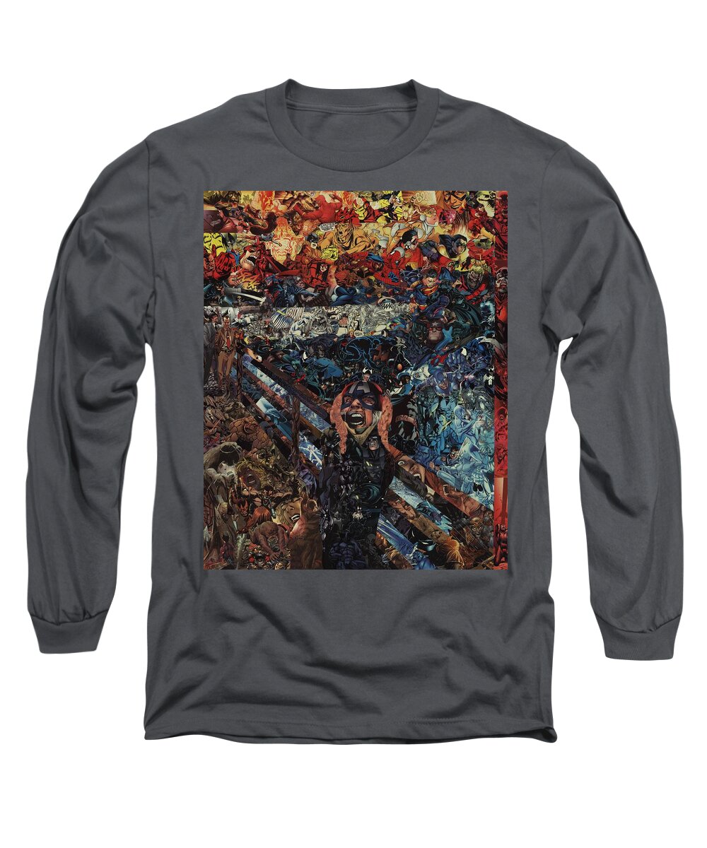 Collage Long Sleeve T-Shirt featuring the mixed media The Scream After Edvard Munch by Joshua Redman