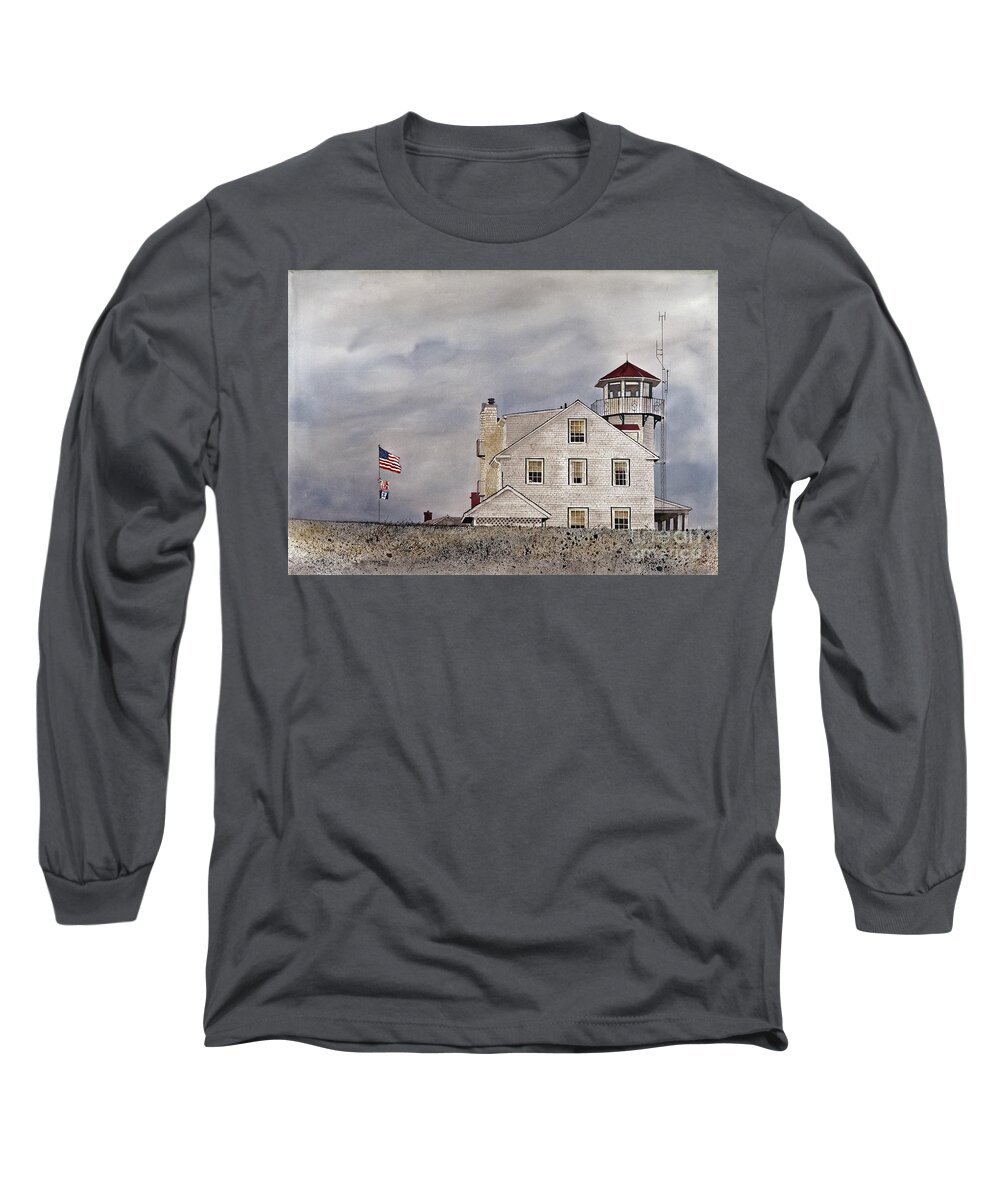 The Coast Guard Station At Point Judith Long Sleeve T-Shirt featuring the painting The Sentinel by Monte Toon