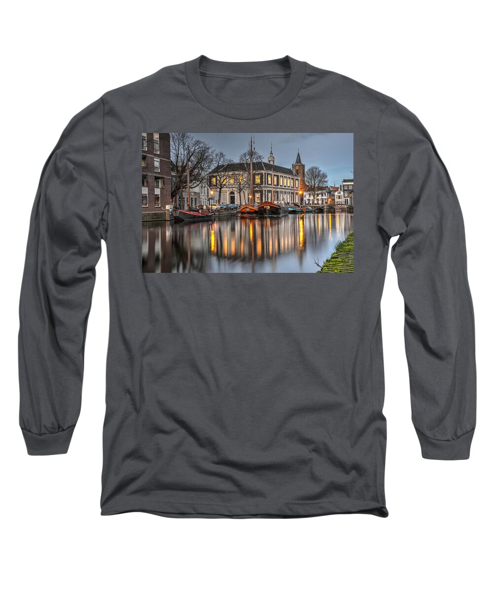 Schiedam Long Sleeve T-Shirt featuring the photograph The Short Harbour in Schiedam by Frans Blok