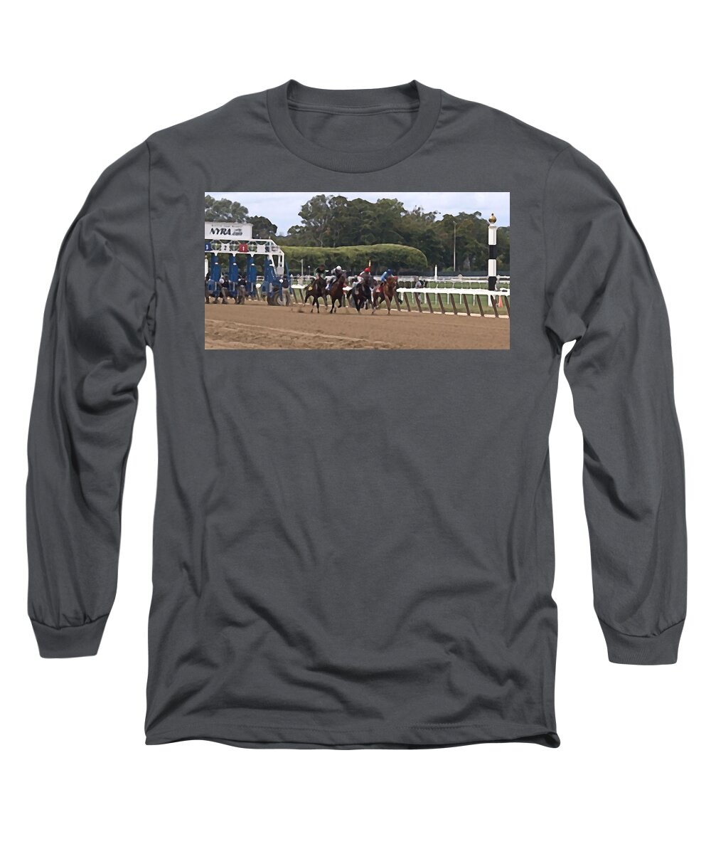 Horse Long Sleeve T-Shirt featuring the digital art The Start Painting by Newwwman