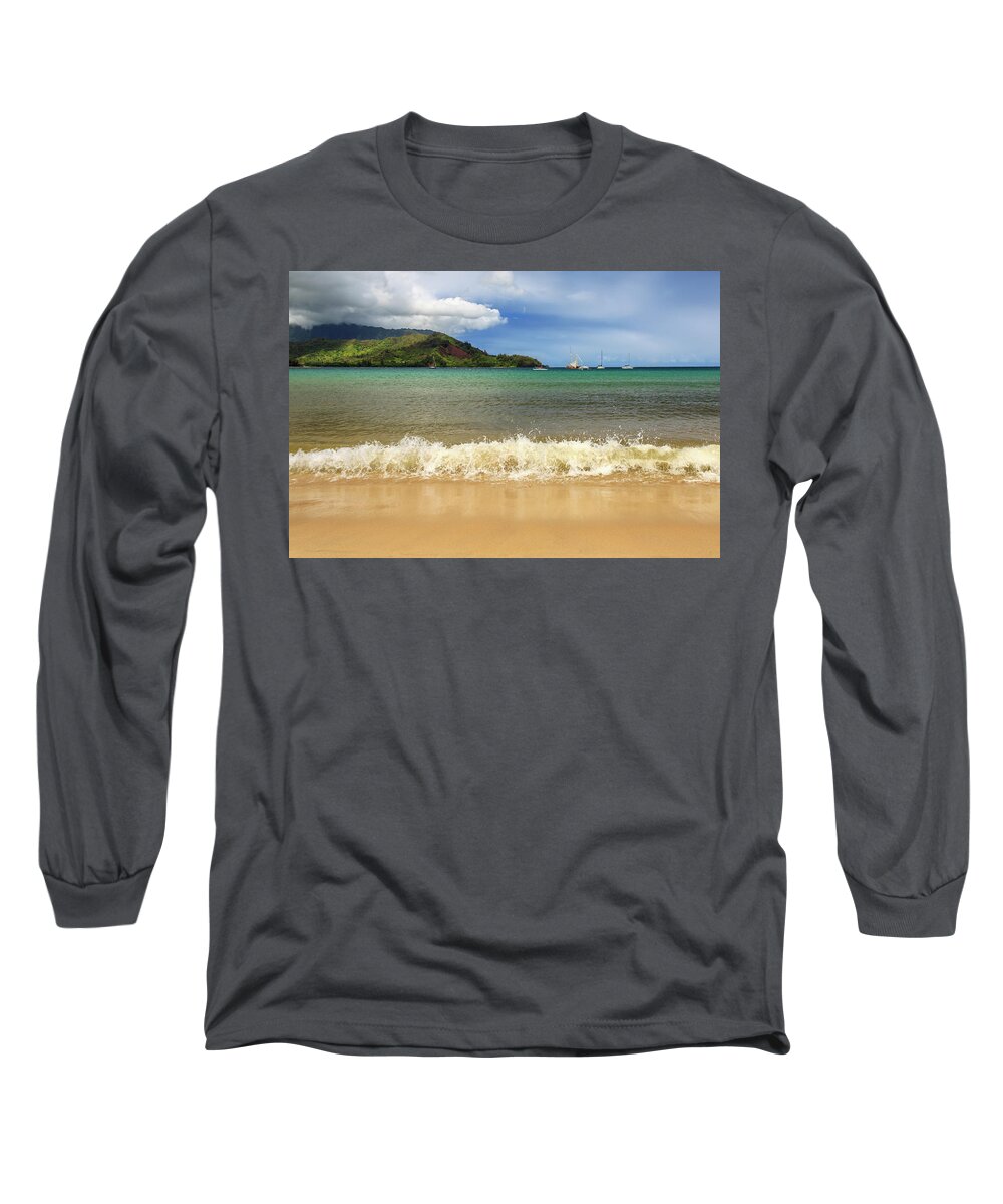 Surf Long Sleeve T-Shirt featuring the photograph The Surf At Hanalei Bay by James Eddy
