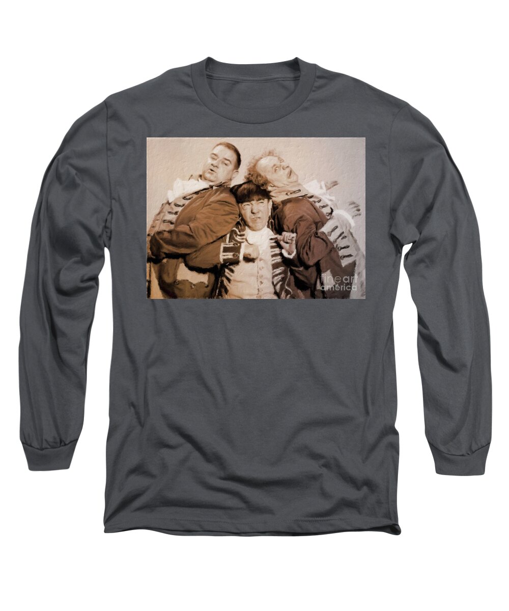 Hollywood Long Sleeve T-Shirt featuring the painting The Three Stooges by Esoterica Art Agency