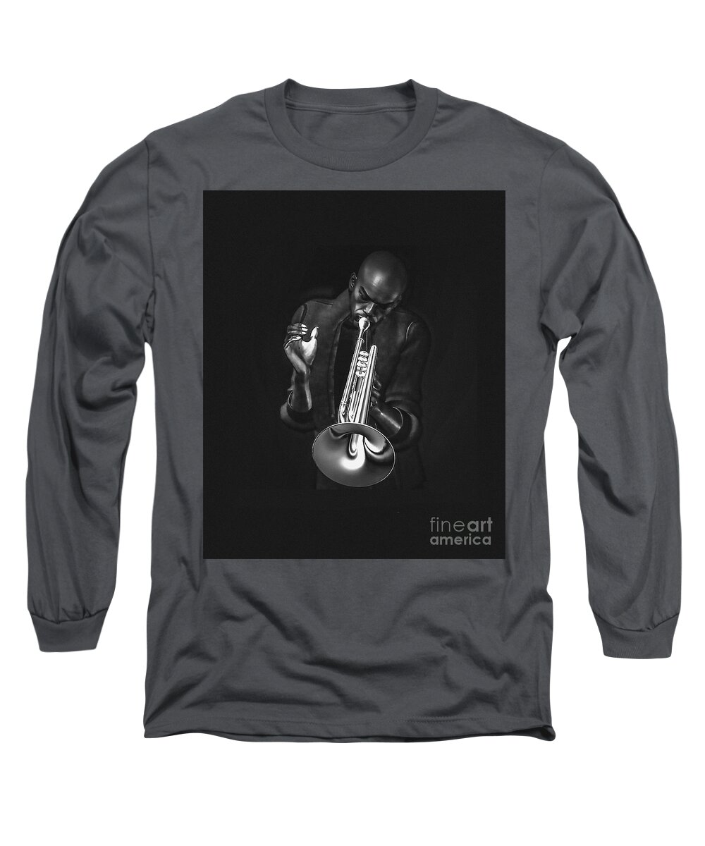 Trumpet Long Sleeve T-Shirt featuring the painting The Trumpet Player by Barbara Milton
