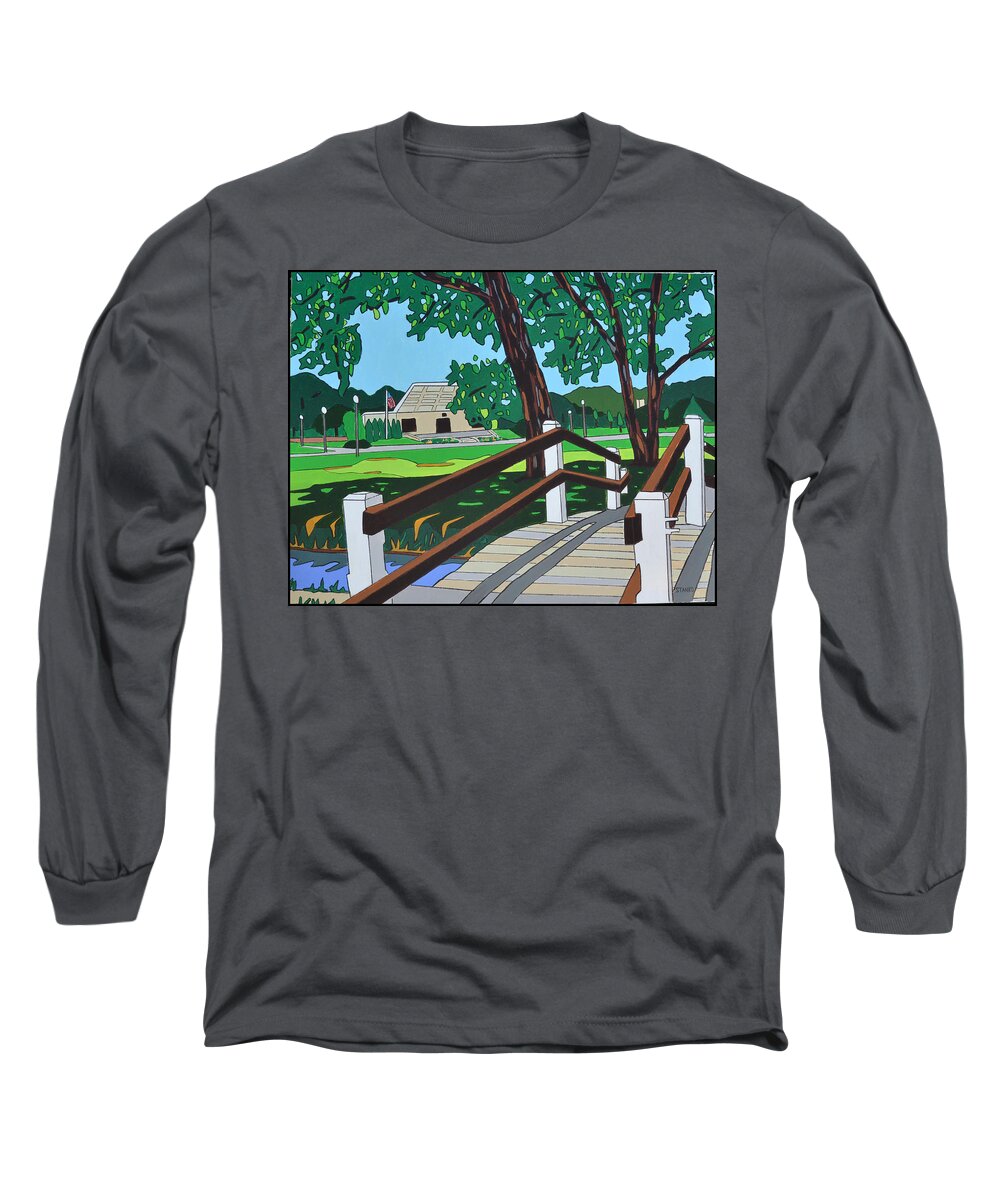 Valley Stream Long Sleeve T-Shirt featuring the painting The Village Green by Mike Stanko