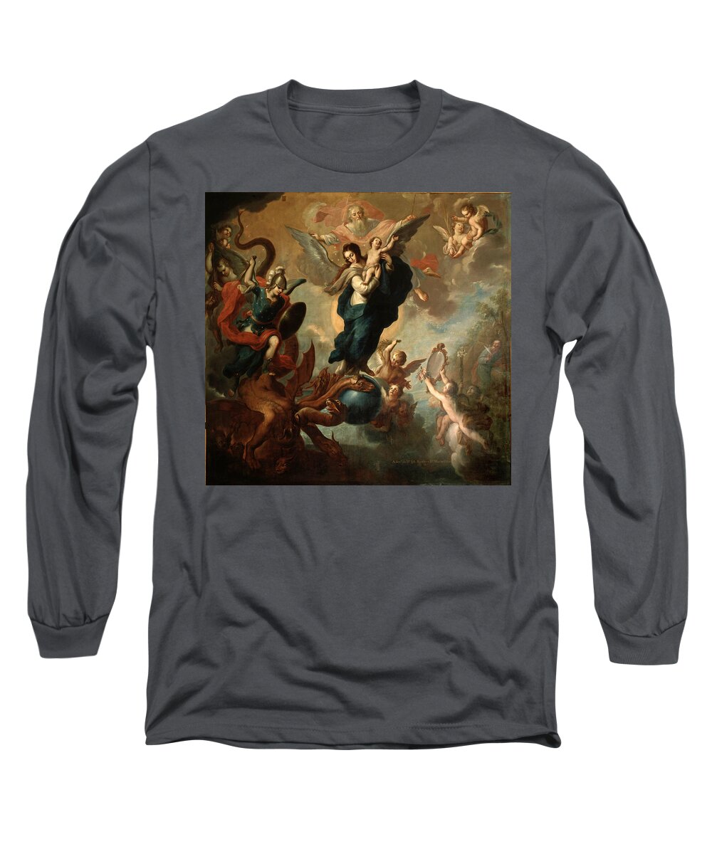 Miguel Cabrera Long Sleeve T-Shirt featuring the painting The Virgin of the Apocalypse by Miguel Cabrera