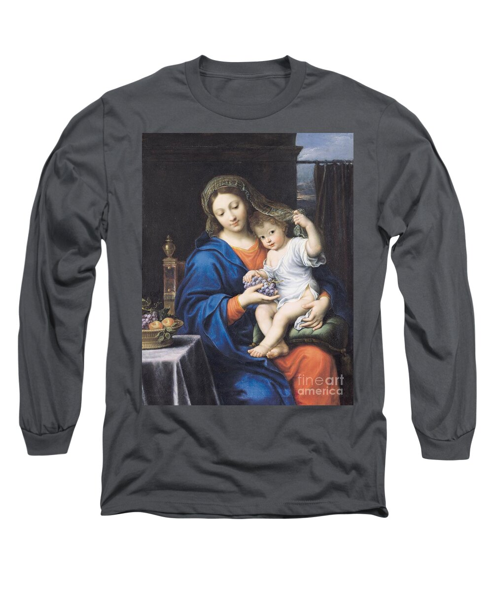 The Virgin Of The Grapes Long Sleeve T-Shirt featuring the painting The Virgin of the Grapes by Pierre Mignard