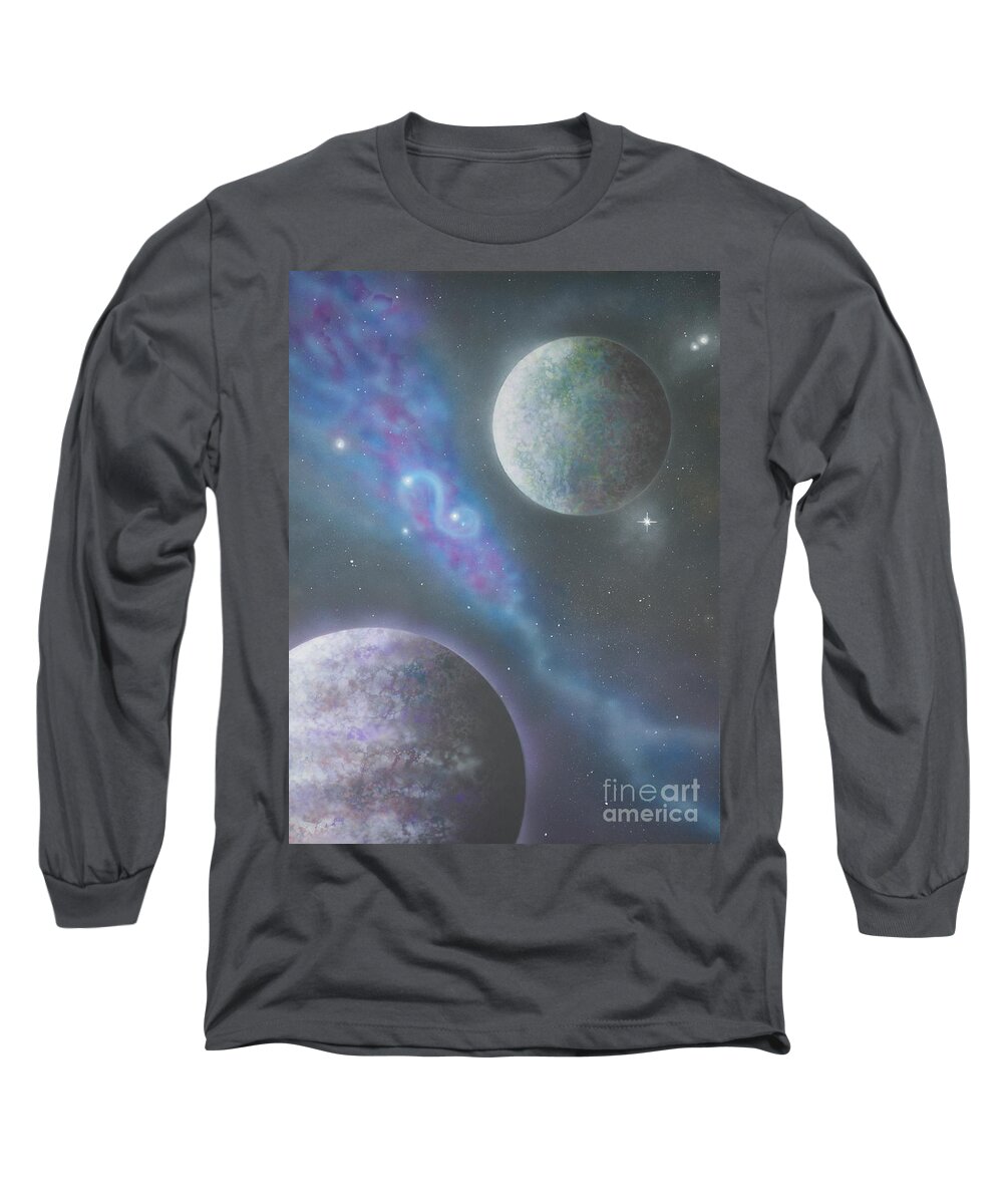 Planets Long Sleeve T-Shirt featuring the painting The World Beyond by Mary Scott