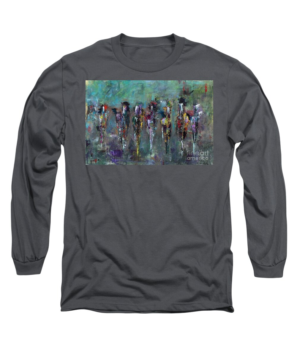 Abstract Art Long Sleeve T-Shirt featuring the painting Then Came Seven Horses by Frances Marino