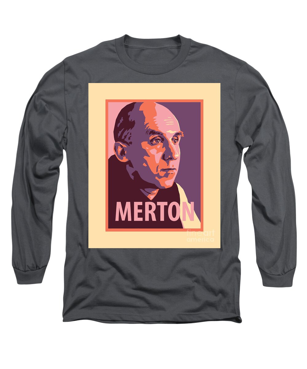 Thomas Merton Long Sleeve T-Shirt featuring the painting Thomas Merton - JLTME by Julie Lonneman