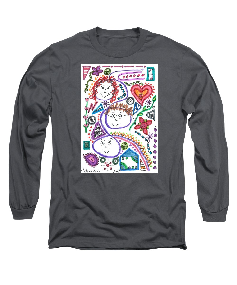 Doodle Art Long Sleeve T-Shirt featuring the drawing Three Amigos by Susan Schanerman