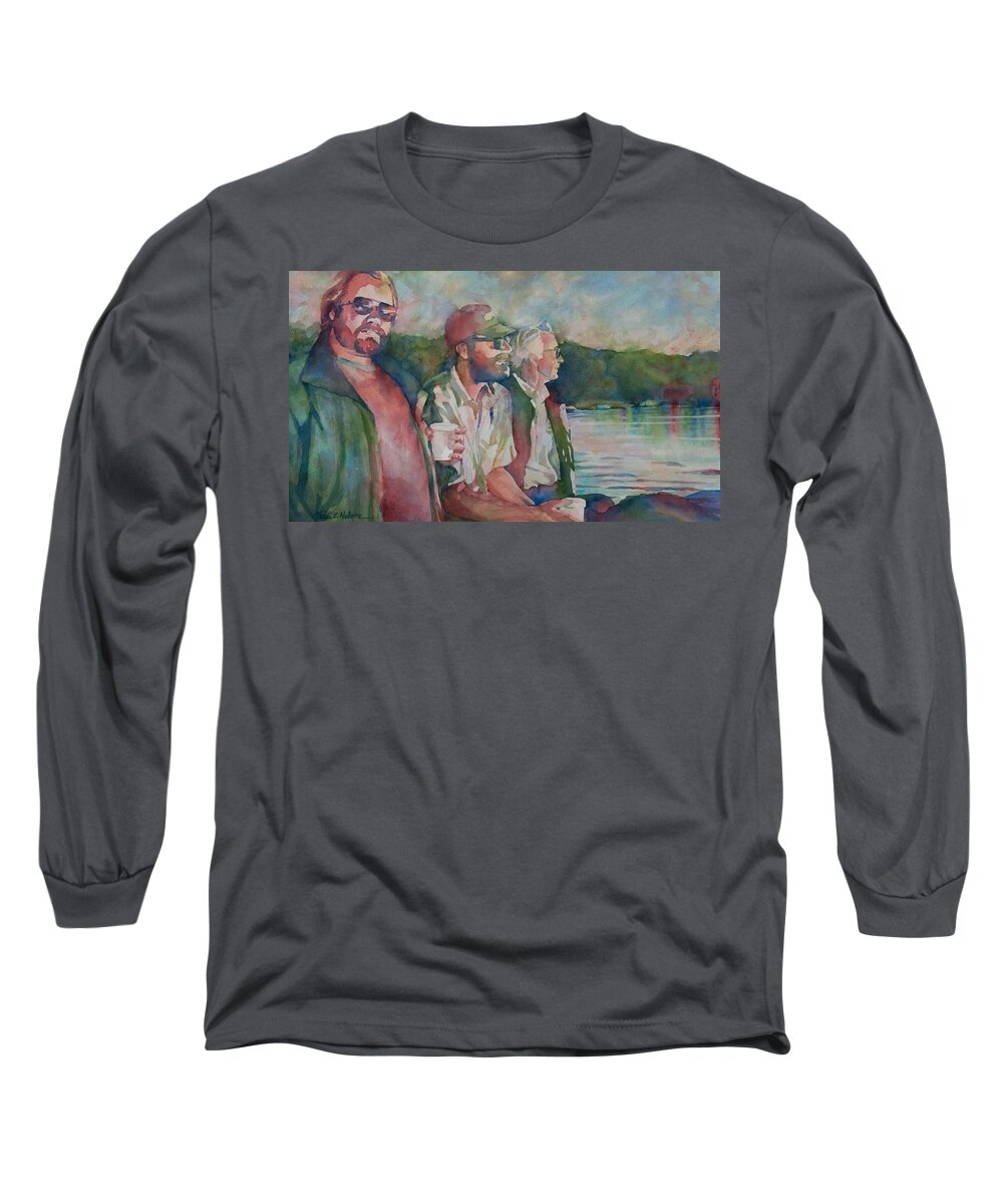 Boat Long Sleeve T-Shirt featuring the painting Three Men in a Boat by Heidi E Nelson