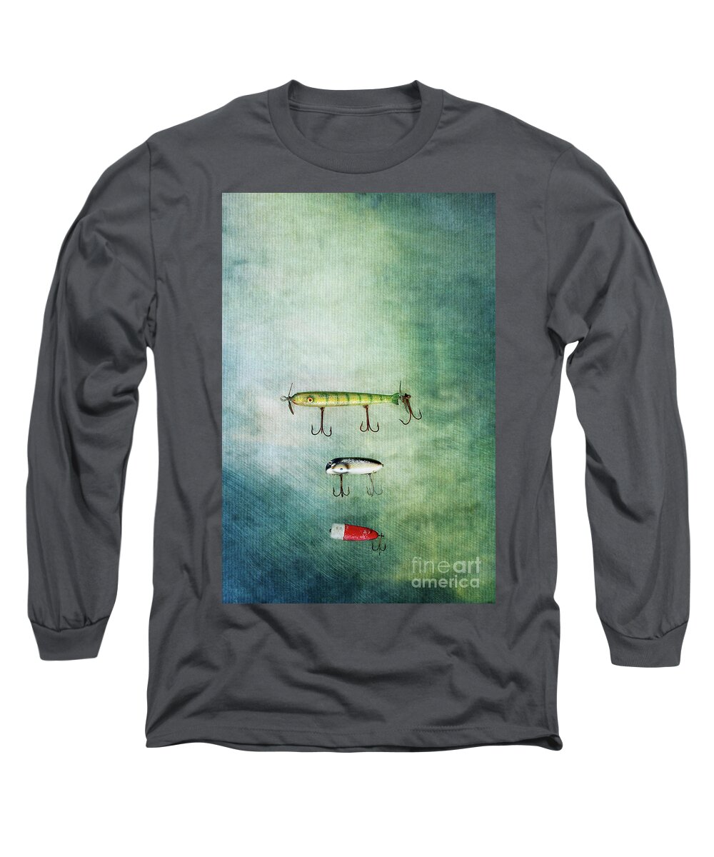 Lure Long Sleeve T-Shirt featuring the photograph Three Vintage Fishing Lures by Stephanie Frey