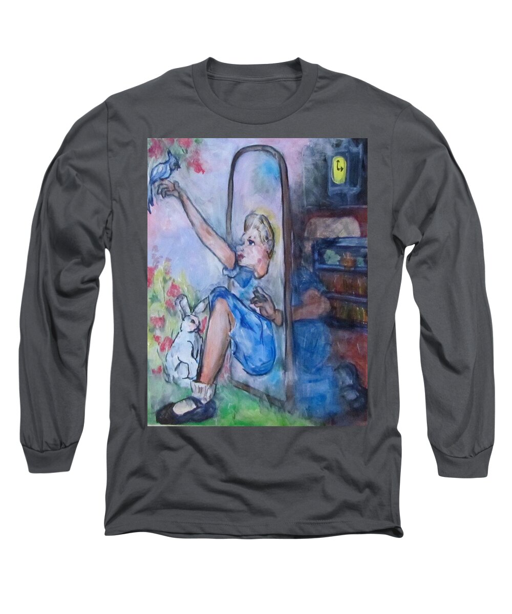 Alice In Wonderland Long Sleeve T-Shirt featuring the painting Through the Looking Glass by Barbara O'Toole