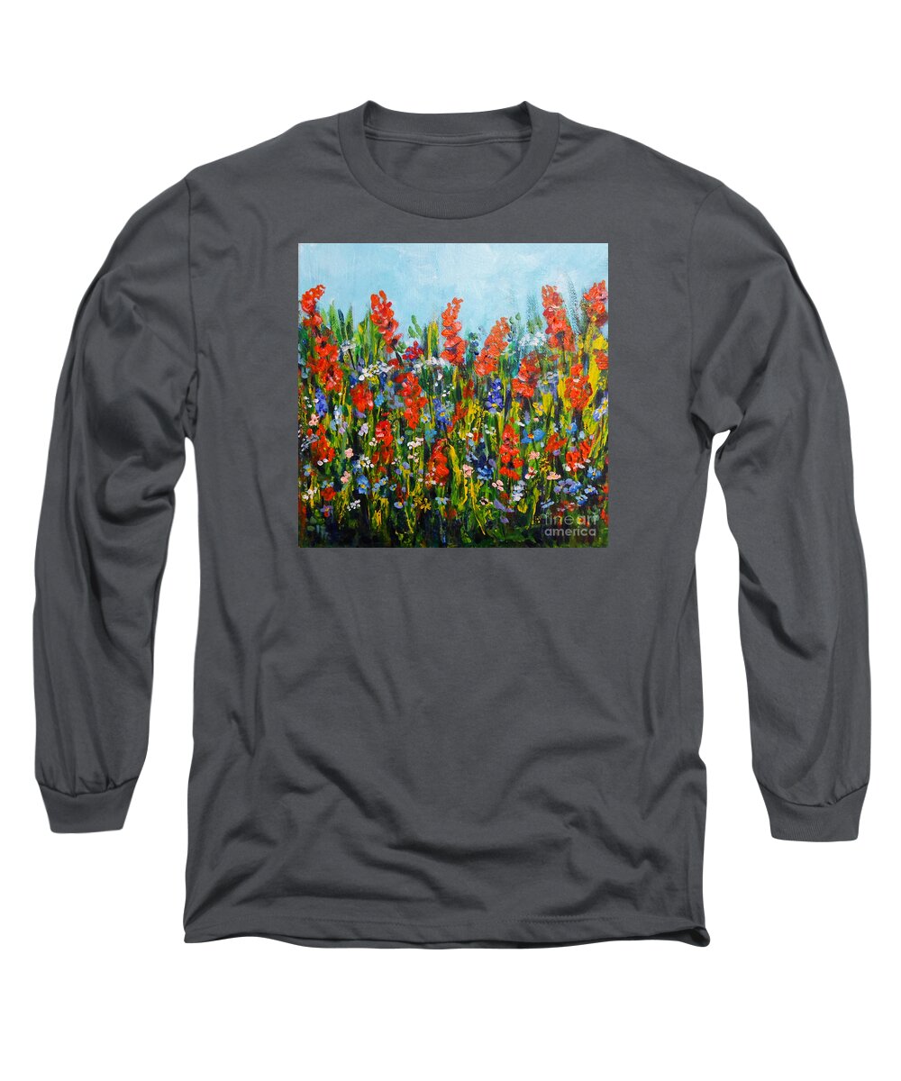 Wild Flpwers Long Sleeve T-Shirt featuring the painting Through the Wild flowers by Asha Sudhaker Shenoy