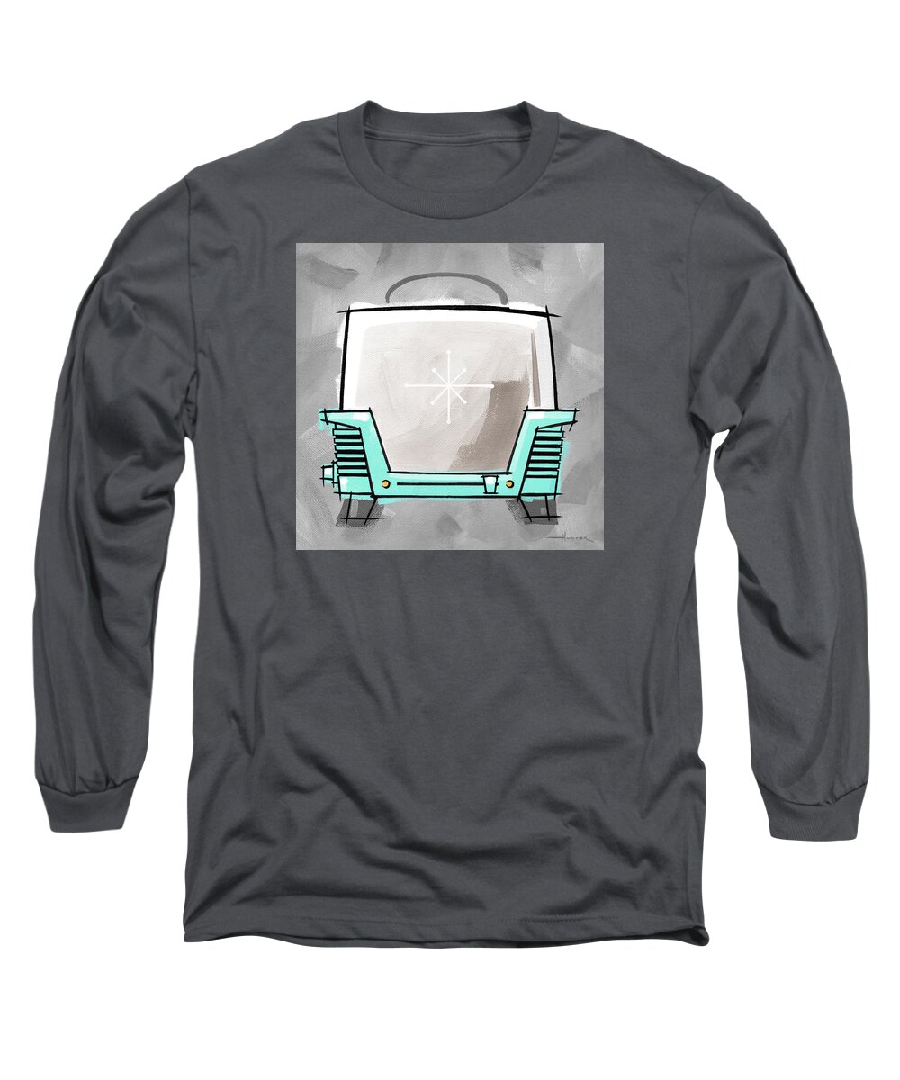 Mid-century Modern Long Sleeve T-Shirt featuring the painting Toaster aqua by Larry Hunter