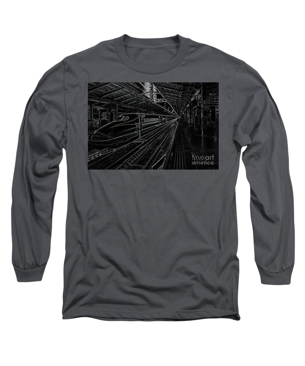 Tokyo Long Sleeve T-Shirt featuring the photograph Tokyo to Kyoto, Bullet Train, Japan Negative by Perry Rodriguez