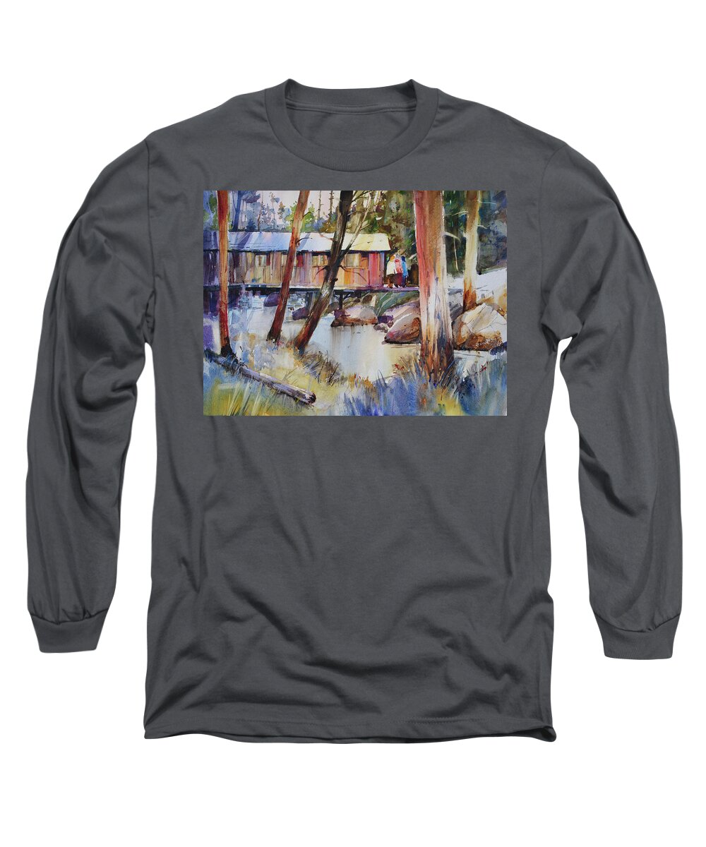 New England Scenes Long Sleeve T-Shirt featuring the painting Covered Bridge over Town Brook by P Anthony Visco