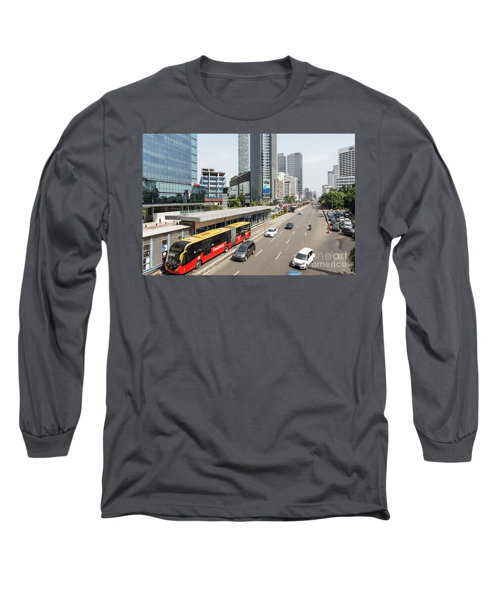 Capital Cities Long Sleeve T-Shirt featuring the photograph Traffic along Sudirman avenue in Jakarta, Indonesia capital city by Didier Marti