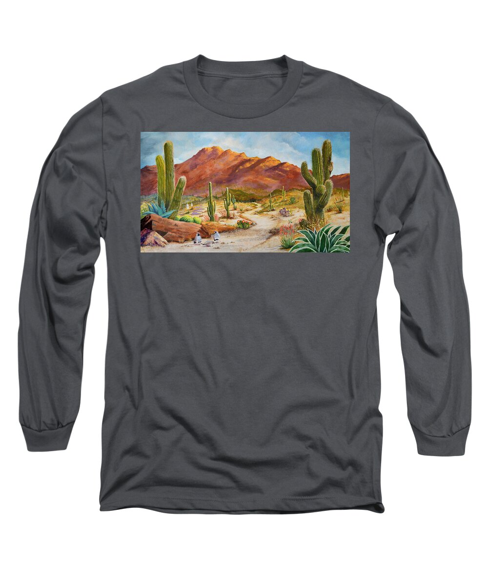 Desert Scene Long Sleeve T-Shirt featuring the painting Trail To The San Tans by Marilyn Smith