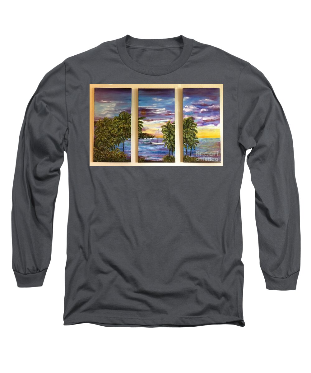 Beach Evening Long Sleeve T-Shirt featuring the painting In Remembrance of Kapoho Tranquility by Michael Silbaugh
