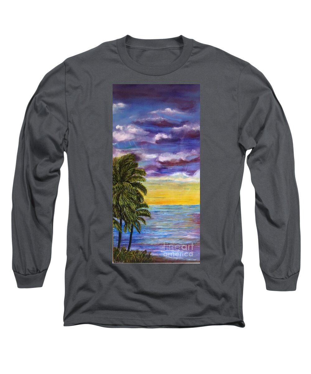Tranquility Beach Long Sleeve T-Shirt featuring the painting Tranquility at Kapoho Last Sunset by Michael Silbaugh